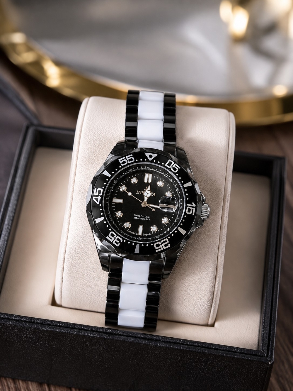 Invicta Black and White Two-Tone Dive Watch